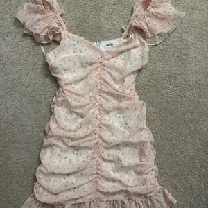 Elodie Pink Ruched Puff Sleeve Mini Dress